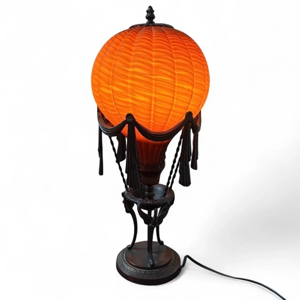 Art Deco Maitland Smith Hot Air Balloon Style Blown Amber Glass Table Lamp